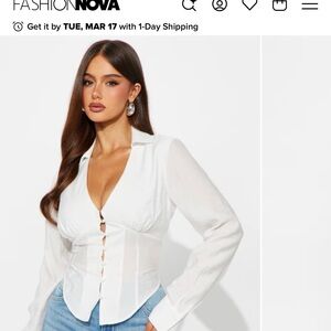 Fashion Nova White Deep V-Neck Blouse